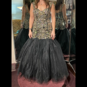 Black Evening Gown, Tulle Mermaid Skirt & Sequin Accents - gently used - size 8