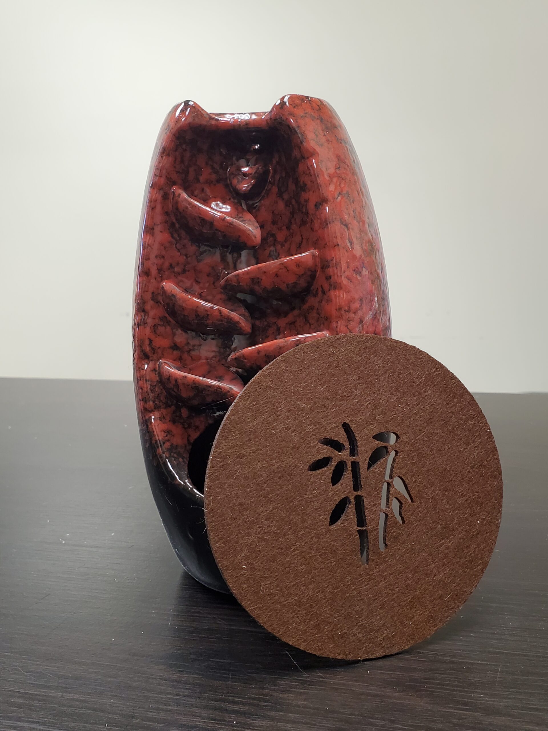 Backflow Waterfall Ceramic Incense Burner Red Gradient Glaze with Mat - Image 3