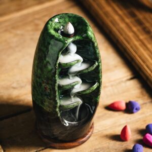 Backflow Waterfall Ceramic Incense Burner Green Gradient Glaze with Mat
