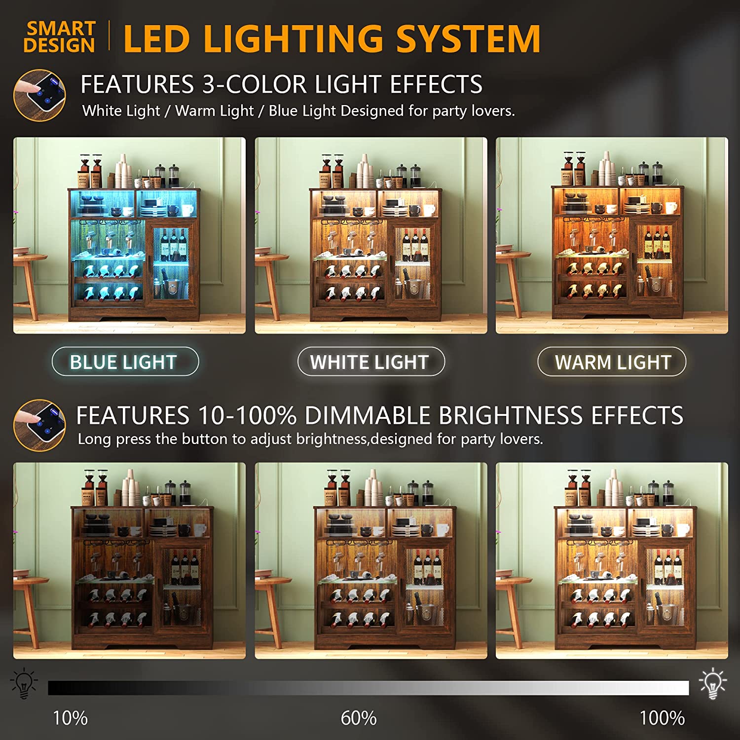 LVSOMT Bar Cabinet w/ Wine Rack, Glass Holder & LED Sensor Lights - NEW OPEN BOX - Image 5