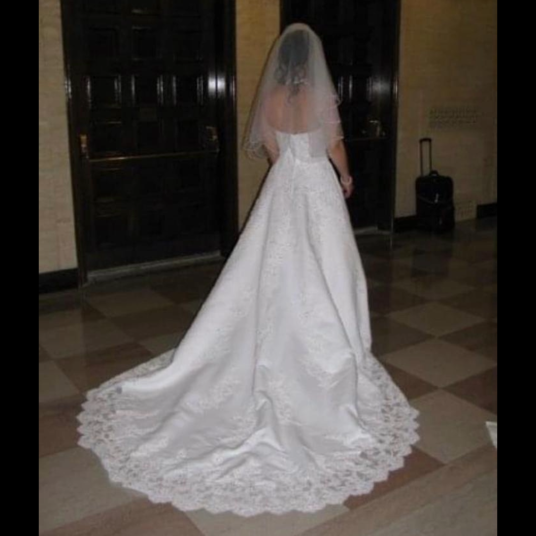 White Wedding Dress, Lace & Sequin Accents - gently used - size 10